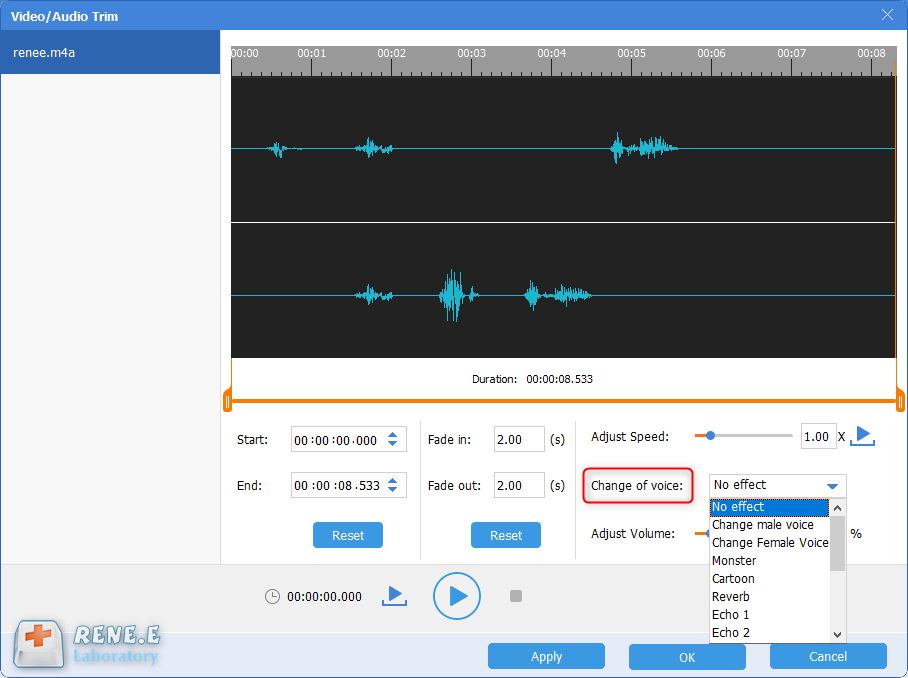 cambiar la voz especial con renee audio tools