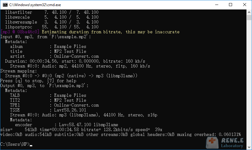 mp2 a mp3 con ffmpeg