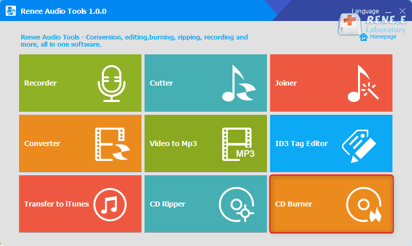 click cd burner en renee audio tools