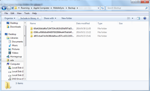 encontrar los archivos de copia de seguridad en windows para cambiar la ubicación de copia de seguridad de itunes