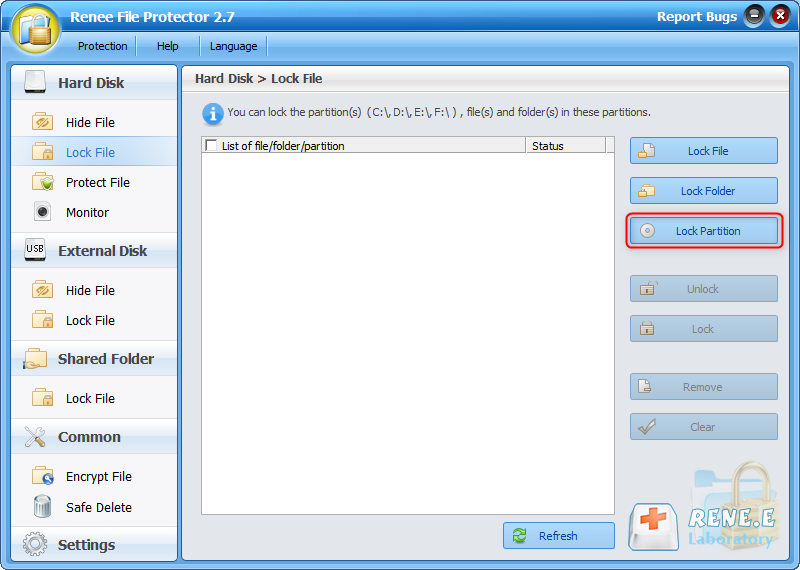 el mejor software renee file protector para bloquear particiones