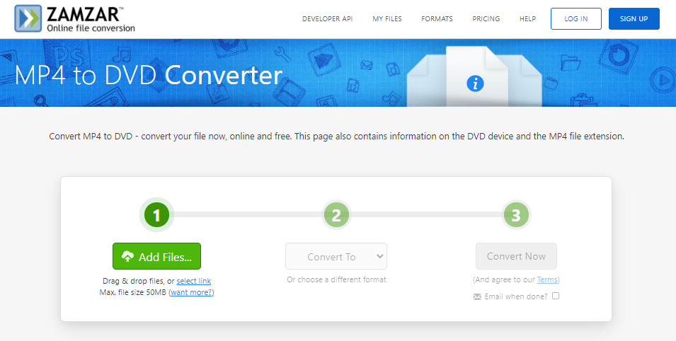 como convertir mp4 a dvd en zamzar