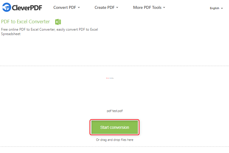 iniciar la conversión entre pdf y excel en cleverpdf