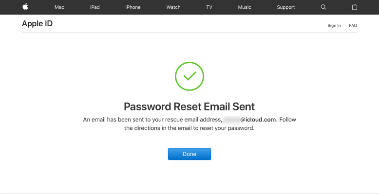 enviar un correo electrónico para restablecer la contraseña de apple id