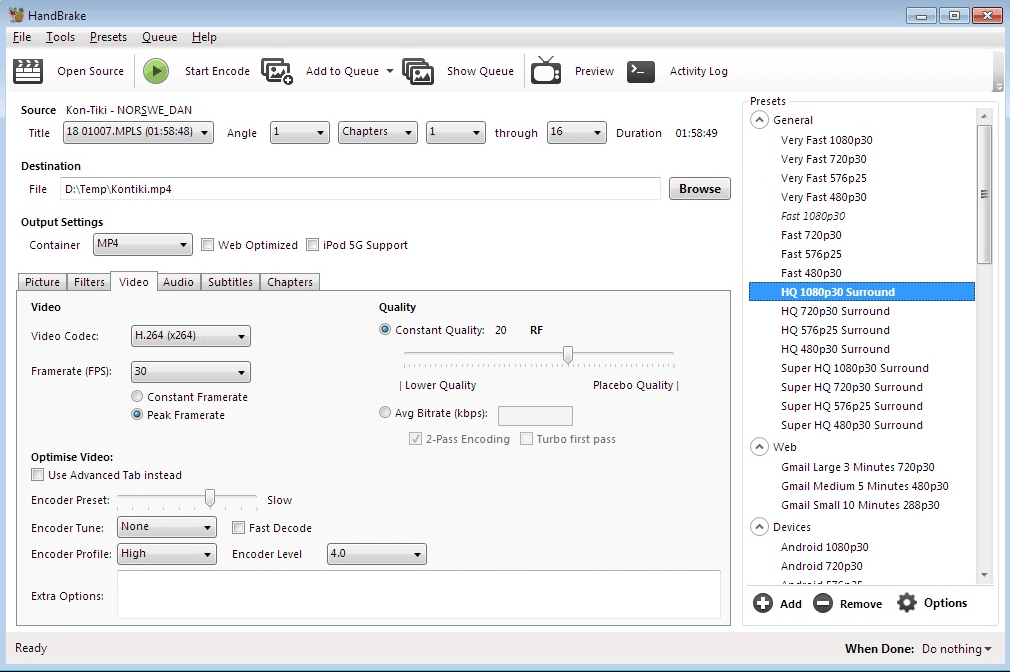 como usar handbrake para convertir vob a mp4