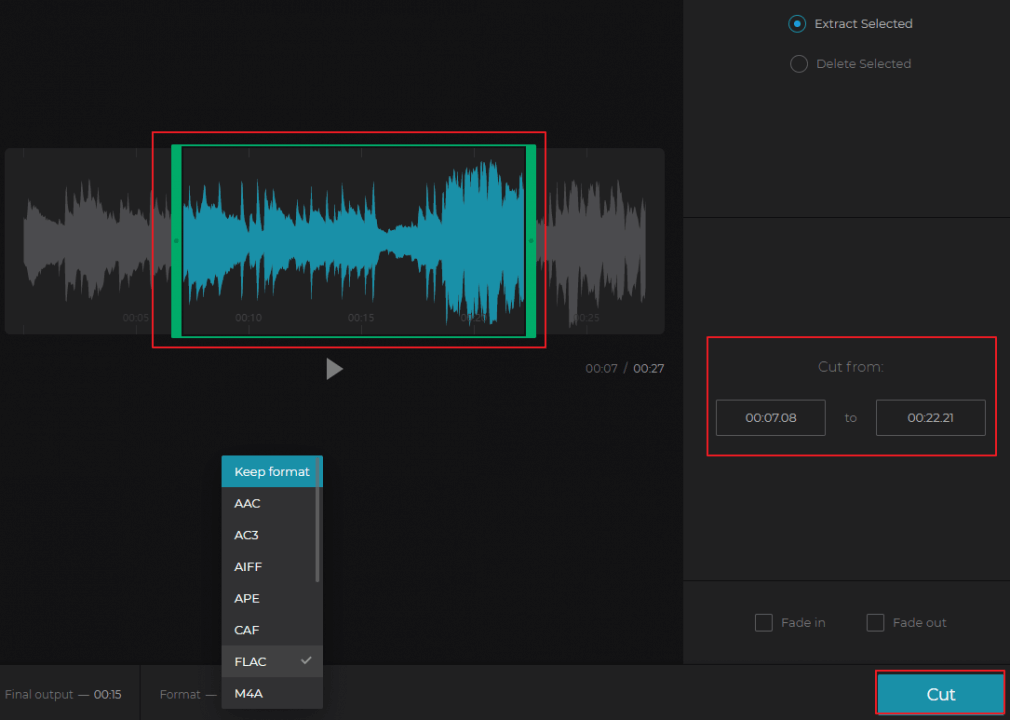 cómo cortar audio online en clideo